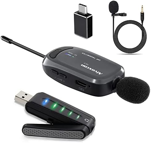 Alvoxcon Wireless Lapel Microphone for Computer, USB lavalier Mic System for MacBook, Android, PC, Laptop, Speaker, Zoom Meeting, Teacher Podcasting, Vlog, YouTube, Conference, Vocal Recording