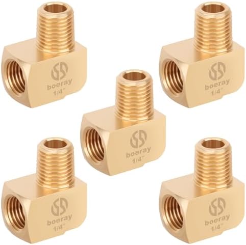5pcs 1/4” Brass Fittings 90 Degree Barstock Street Elbow 1/4" NPT Male Pipe to 1/4" NPT Female Pipe 1/4 NPT Elbow Forged Brass Pipe Fittings