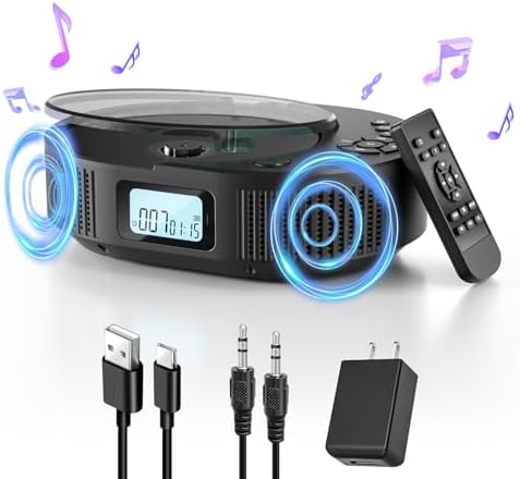 CD Player Portable, FELEMAN Upgraded 2 in 1 Portable CD Player & Bluetooth Speaker, Rechargeable Boombox CD Player for Car/Home with Remote Control, FM Radio, Support AUX/USB, Headphone Jack