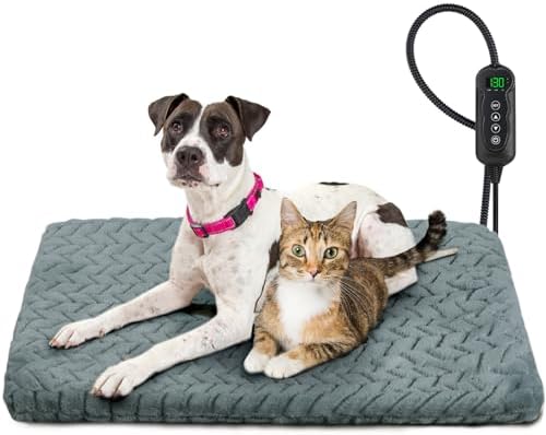 GASUR Pet Heating Pad, Waterproof Electric Dog Cat Heating Pad with Timer, Temperature Adjustable Heatded cat Bed for Winter,Auto Power-Off,Anti-bite Heating Pad for Dogs Cats -28''x16'', Medium