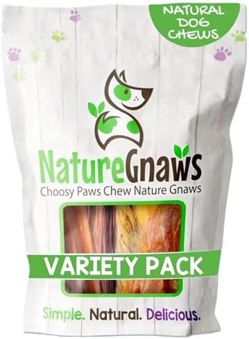 Nature Gnaws Variety Pack for Large Dogs (12 Count) - Bully Sticks, Beef Tendons and Tripe Twists for Dogs - Natural Long Lasting Beef Dog Chew Bones - Rawhide Free