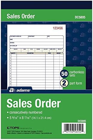 Adams Sales Order Book, 2-Part, Carbonless, White/Canary, 5-9/16 x 8-7/16 inches, 50 Sets per Book (DC5805) (12 Pack)