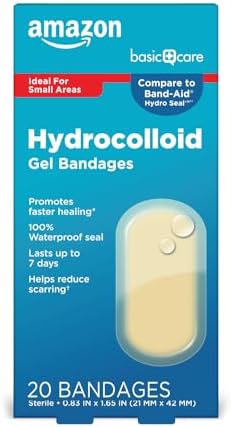 Amazon Basic Care Advanced Fast Healing Hydrocolloid Gel Bandages, 0.83 x 1.65 inches Adhesive Pads (20 Count)