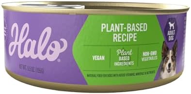 Halo Holistic Vegan Wet Dog Food, Plant-Based Recipe, Canned Dog Food, Complete Digestive Health, Adult Dogs, 5.5 Oz Can (Pack of 12)