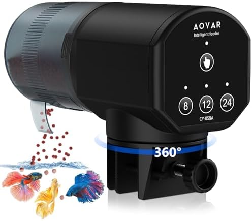 Automatic Fish Feeder Dispenser for Aquarium: 200ml Large Capacity Auto Feeders for Small Tank Turtle Betta Koi - Battery Food Feeding Timer for Flakes Pellet Vacation Weekend Day