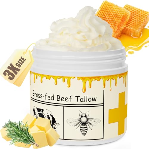 Beef Tallow for Skin, Beef Tallow, Tallow and Honey Cream, Grass Fed Beef Tallow, Organic Whipped Beef Tallow for Face Moisturizer for All Purpose with Raw Honey Tallow Balm 150 Gram(5.3oz)