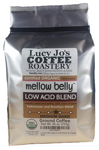Lucy Jo's Coffee, Organic Mellow Belly Low Acid Blend, Medium Dark Roast, Ground, 26 Oz