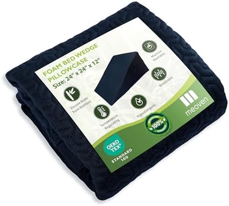 Wedge Pillow Cover for 24x24x12 Bed Wedge Pillow, Hypoallergenic Replacement Case Cover with Zipper & Pockets, Navy Blue