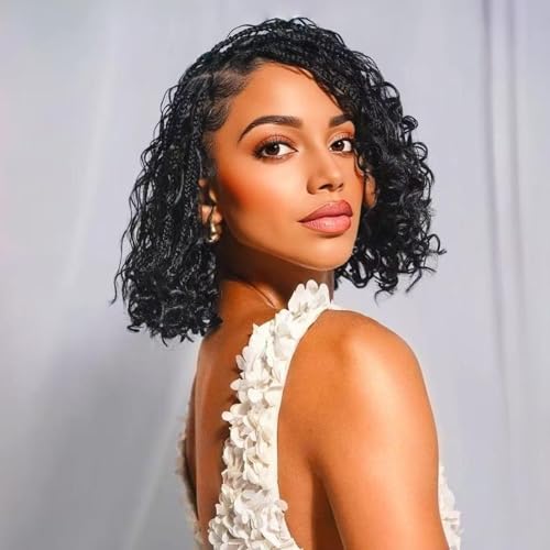 9 Packs Boho Box Braids Crochet Hair 8 Inch Goddess Box Braids Crochet Hair With Curly Ends Pre Looped Synthetic Bohemian Braid Hair Extensions For Women (8 Inch, 1B)