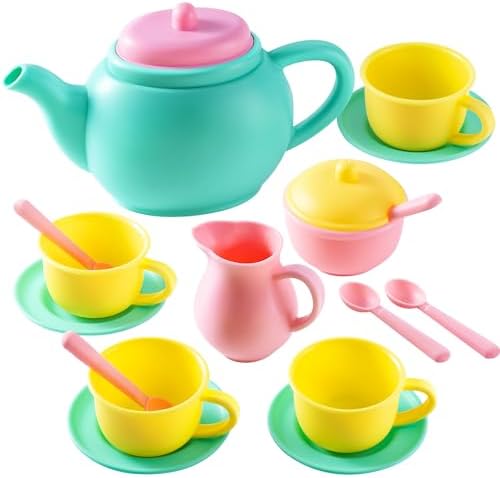 JOYIN 18PCS Pretend Play Tea Party Set Play Food Accessories BPA Free, Phthalates Free, Plastic Tea Set, Mini Kitchen for Kids, Gifts for Toddler Boys Girls Ages 3 4 5 6 Years Old