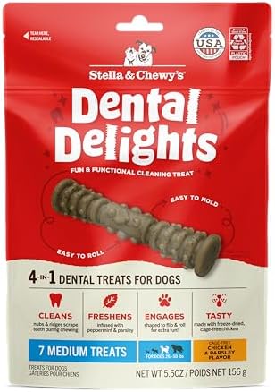 Stella & Chewy's Dental Delights with Freeze-Dried Chicken - Medium Dental Treats for Dogs, 5.5 Ounce Bag