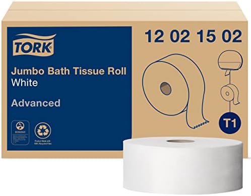 Tork Jumbo Toilet Paper Roll White T1, Advanced, 2-ply, 6 x 1600 feet, 12021502, 6 Count (Pack of 1)
