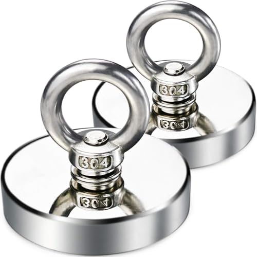 DIYMAG Strong Neodymium Fishing Magnets with Countersunk Hole Eyebolt Diameter 2.95 inch(75 mm) 700 lbs(318 KG) Pulling Force for Retrieving in River and Magnetic Fishing-2pack （Fathers Day Gifts）