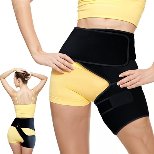 Boxiki Hip Brace for Sciatica Pain Relief - Adjustable Groin Compression Wrap Support for Thigh, Hamstring, Arthritis, Bursitis and Injuries - Sciatic Nerve Brace for Men & Women for Left Leg - Large