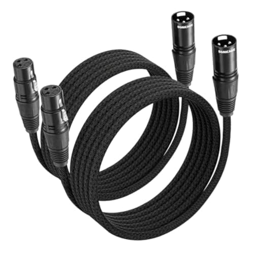 SONICAKE XLR Microphone Cable Male to Female 3 Pin Nylon Braided for Studio Recording and Live Production 10 Feet/3M, 2 Pack Black