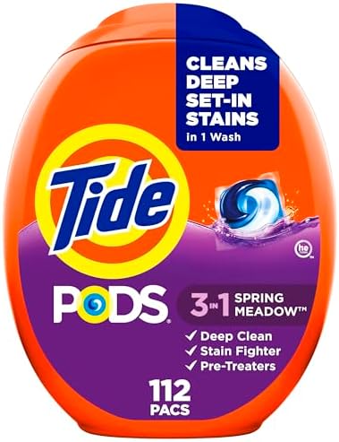 Tide PODS Laundry Detergent Pacs, Spring Meadow Scent, 112 Count, Concentrated Laundry Soap Detergent, Stain Remover and Color Protector, Tide PODS Laundry Detergent