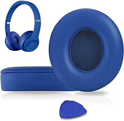 SoloWIT Solo 2 & 3 Wireless On-Ear Headphones Earpads, Blue, Soft Protein Leather, Extra Thick Memory Foam
