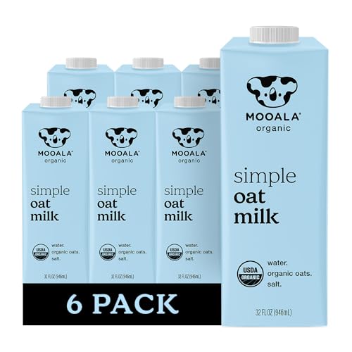 Mooala Organic Simple Oat Milk, 32oz - 3 Ingredient, Shelf Stable, No Gums, No Oils, No Fillers, Non-GMO, No Additives, Dairy Free Plant Based Milk, 6 pack