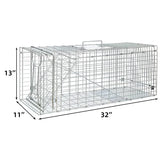 Large Animal Trap Cat Trap for Stray Cats Humane,Small Dogs,Fox,Rabbit,Groundhog,Squirrel,Raccoon,Chicken,Opossum, 32inch Live Traps for Animals Outdoor Indoor Collapsible Steel Release Cat Trap Cage
