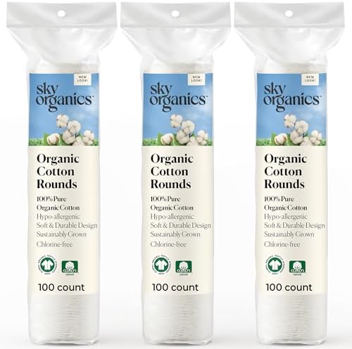 Sky Organics Organic Cotton Rounds for Sensitive Skin, 100% Pure GOTS Certified Organic for Beauty & Personal Care, 300 ct