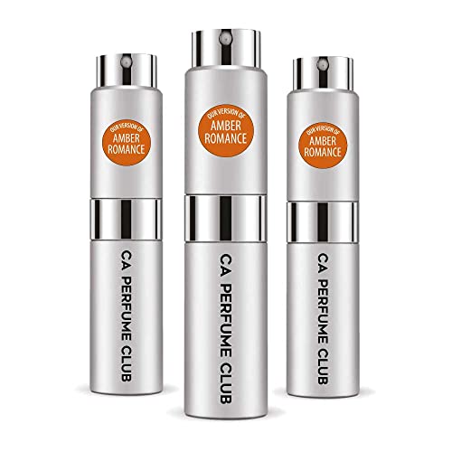 CA Perfume Impression of Emra Amber Romance For General Usage Fragrance Concentrated Long Lasting Eau de Parfum Spray Refillable Glass Atomizer Bottle 0.27 Fl Oz-X3