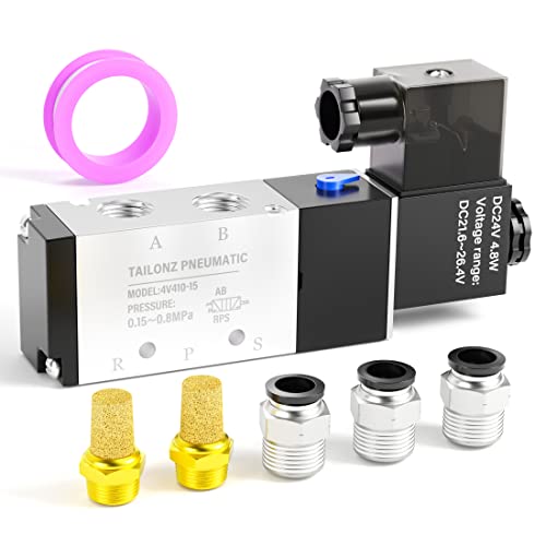 TAILONZ PNEUMATIC 1/2"NPT Solenoid Valve 4V410-15 DC24V Single Coil Pilot-Operated Electric 2 Position 5 Way Connection Type Junction Box