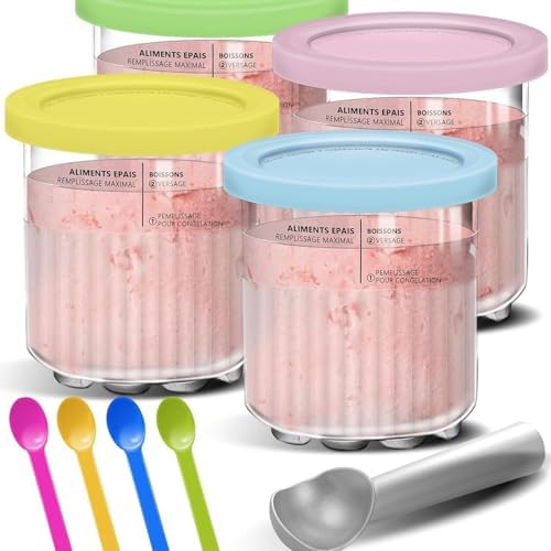 Replacement for Ninja Creami Deluxe Pints and Lids – 4 Pack, 24oz Ice Cream Maker Pints, Compatible with Ninja Creami NC501 NC500 Series, Leakproof, Reusable, Dishwasher Safe, Family Size