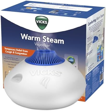 Vicks Warm Steam Vaporizer, Small to Medium Rooms, 1.5 Gallon Tank – Warm Mist Humidifier for Baby and Kids Rooms with Night Light, Works with Vicks VapoPads and VapoSteam