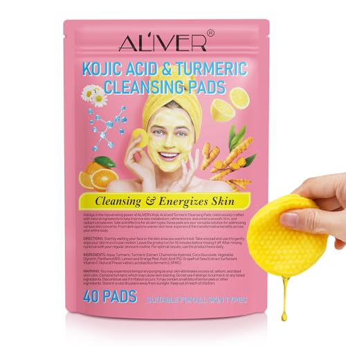 Turmeric Kojic Acid Cleansing Pads,40PCS Kojic Acid and Turmeric Cleansing Pads, Turmeric Kojic Acid Pads for Facial Cleansing
