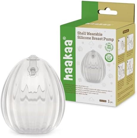 HAAKAA Shell Wearable Hands-Free Manual Breast Pump/Milk Collector (2.5 oz/75 ml, 4 oz/120 ml) – Medical-Grade Silicone – Compact, Portable & Discreet – Leak-Proof Valve