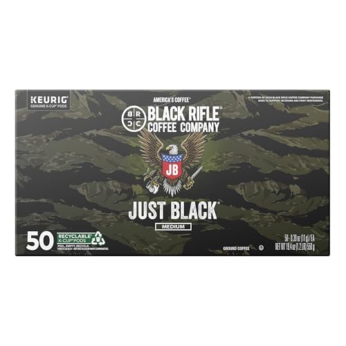 Black Rifle Coffee Company Just Black, Medium Roast K Cups, 50 Single Serve Coffee Pods