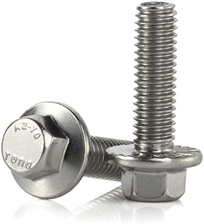 M10 x 60mm Flanged Hex Head Bolts Flange Hexagon Screws, Stainless Steel 18-8, Plain Finish, 5 PCS