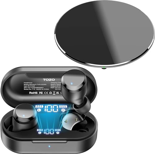 TOZO Tonal Dots (T12) Wireless Earbuds Bluetooth 5.3 Headphones Built-in ENC Noise Cancelling Mic, 55 Hrs Playtime App Customize EQ W3 Wireless Charger, 10W Qi-Certified Fast Charging Pad