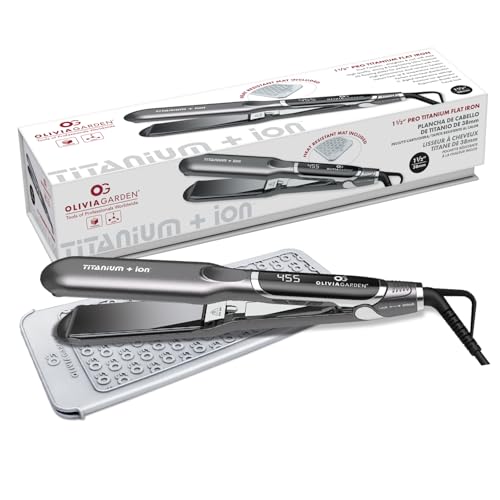Olivia Garden Titanium+Ion Professional Flat Iron – High-Performance Titanium Plates, Dual Voltage, Ultra-Smooth & Snag-Free, Includes Heat-Resistant Mat – Perfect for Straightening, Curls & Waves