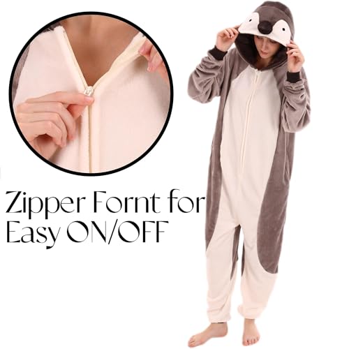 COSUSKET Snug Fit Unisex Adult Onesie Pajamas, Flannel Penguin Cosplay Animal One Piece Halloween Costume Sleepwear Homewear