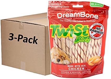 Dreambone Twist Sticks, Made with Real Chicken, Rawhide-Free Chews for Dogs, 50 Count (3 Pack)