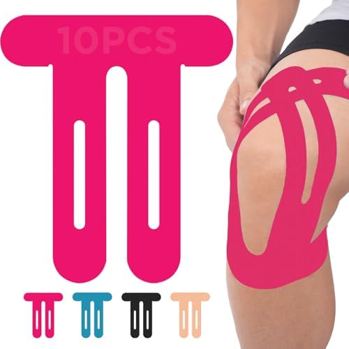 OK TAPE Nylon Kinesiology Tape for Knee, 10 Pcs Stretchable on Four Sides Precut Strips, Athletic Tape for Knee Support & Stability,Breathable and Hypoallergenic, Pink