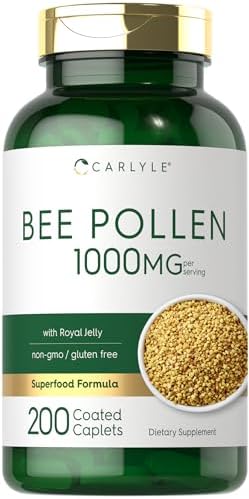 Carlyle Bee Pollen Supplement | 1000mg | 200 Caplets | with Royal Jelly and Bee Propolis | for Men and Women | Vegetarian, Non-GMO, Gluten Free