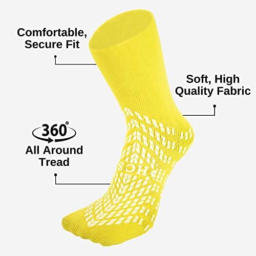 HCS Bariatric Hospital Socks with Grips for Women & Men (6 Pairs) - Non Slip Socks for Elderly/Non Skid Socks for Seniors - Fall Risk Patient Slippers (Yellow, Bariatric)