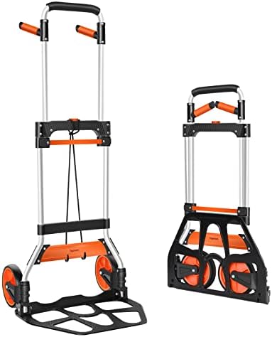 Dolly Cart, 309 lb Aluminum Folding Hand Truck with Swivel Handle, Heavy Duty Utility Dolly Foldable Trolley with Elastic Cord, 7 Inch Wheels for Moving, Warehousing, Shopping and More