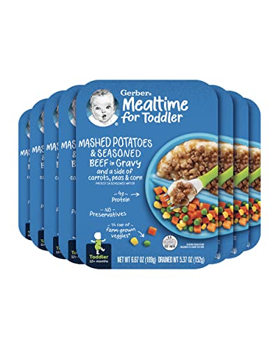 Gerber Baby Food, Mashed Potatoes and Seasoned Beef in Gravy and a side of Carrots, Peas and Corn, Toddler Food with Farm Grown Veggies, Toddler Meal, No Preservatives, 6.67 oz Ounce