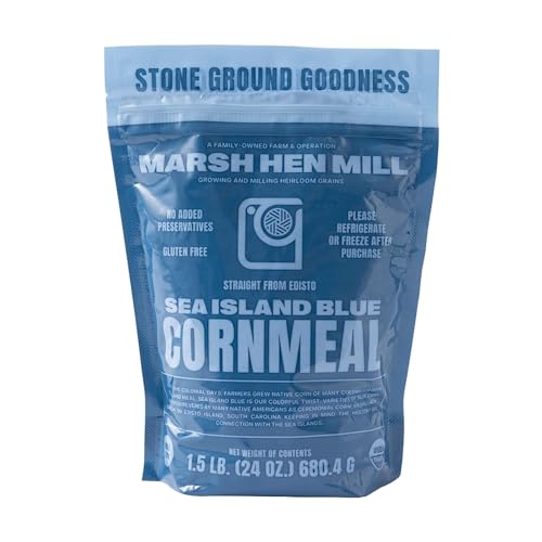 Marsh Hen Mill Sea Island Blue Cornmeal | Organic Corn with Floral Aroma | Perfect Stone Ground Cornmeal for Corn Bread | Traditional Blue Corn Flour | 100% Natural & Gluten Free, 24 oz (Pack of 1)