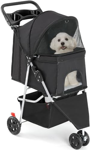 Sweetcrispy Pet Stroller for Dogs and Cats | Foldable, Lightweight, and Durable | Ideal for Small to Medium Pets | Includes Storage Basket and Cup Holders