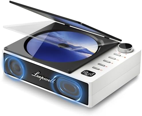 CD Player Portable, Leapwell Portable CD Player with Speakers Bluetooth Rechargeable, Small Compact Retro CD Players for Home, Personal Desktop CD Player with USB White