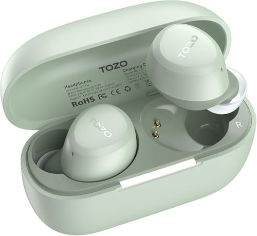 TOZO A1 2024 New Upgraded Wireless Earbuds, Bluetooth 5.3 in Ear Headphones Light-Weight, Support APP EQ Setting, Stereo Sound Headset Longer Playback with Charging Case Waterproof, Green