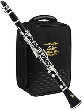 Eastar B Flat Clarinet for Intermediate Beginners, Upgraded Ebonite Bb Clarinet Silver-plated with 2 Barrels, 4C Mouthpiece, Hard Case, Cleaning Kit, ECL-400