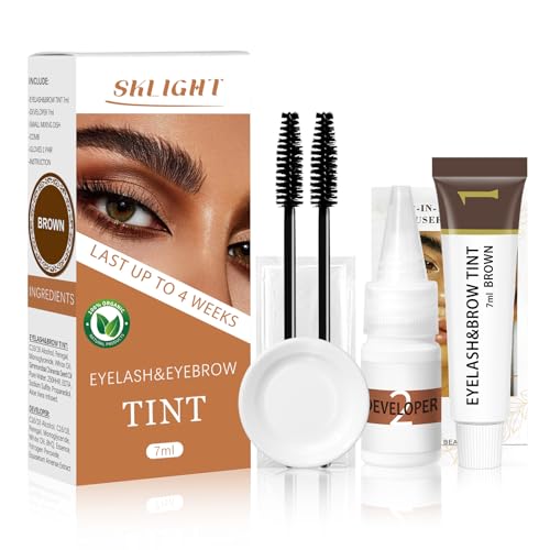 Lash Color Kit, Professional Eyelash & Eyebrow Color Kit with Natural Extract, Instant Color Lasts Up to 4 Weeks for Salon Home Easy Use, Gift for Women Girl Mom Wife 7ML(Brown)