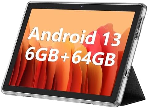 Android Tablet, 10.1 inch Android 13 Tablets 6GB RAM 64GB ROM 1TB Expand, 1280x800 IPS HD Touchscreen,6000mAh Battery, Bluetooth, Dual Camera, GMS, WiFi (Black)