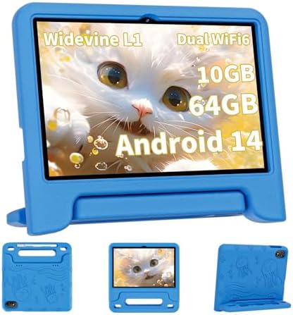 2025 Upgraded Kids Tablet, Octa-core, 10 Inch Android 14 Tablet for Kids with Case, 6000mAh Battery with Kids Space, Parental Control, Dua l WiFi6, Kids App Pre-Installed, Great Gift for Children