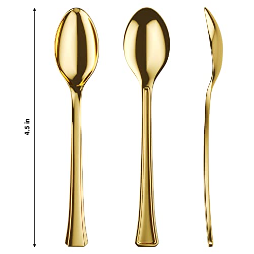 Mini Spoons For Desserts - Bulk Pack Of 200 Mini Gold Dessert Spoons – Disposable 4 Inch Plastic Appetizer Spoons - Real Flatware Look - Miniature Gold Spoons Disposable - Bpa Free - Food Safe